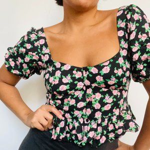 Zara Black Floral Top (Small)